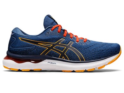 Tenis Para Correr Asics Gel-nimbus 24 Hombre Negros Azules Naranjas | MX2028-424