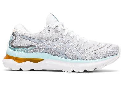 Tenis Para Correr Asics Gel-nimbus 24 Mujer Blancos Plateados | MX2067-264