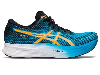 Tenis Para Correr Asics Magic Speed 2 Hombre Azules Naranjas | MX5267-489